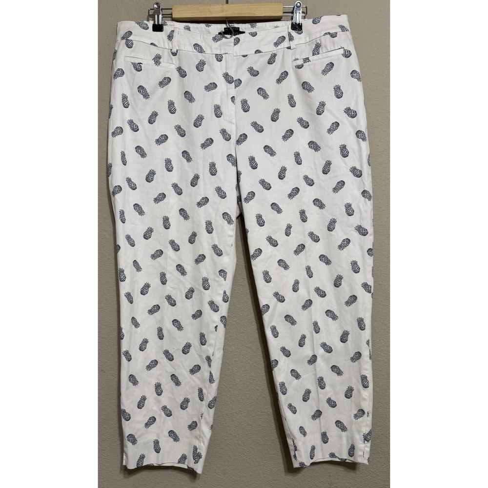 Talbots Women's 16 Pants The Perfect‎ Crop Chino Cotton Pineapples Preppy Artsy